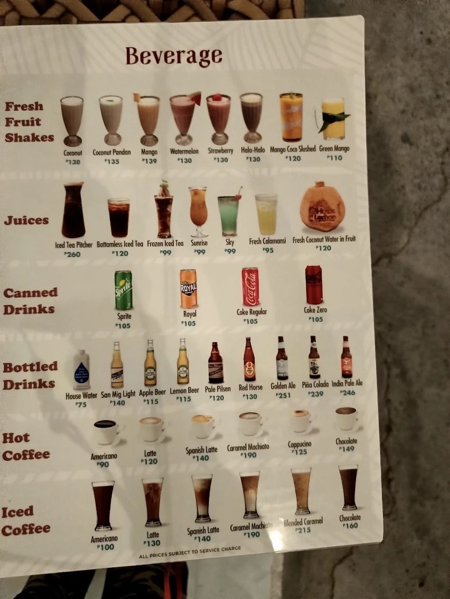 ハウスオブレチョンのBeverageのメニューページ