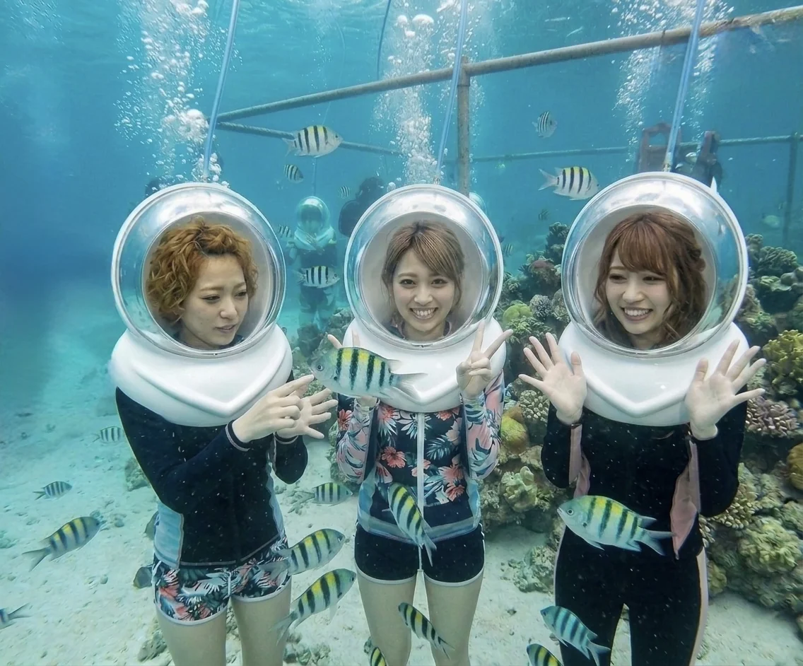 セブ島 マリンスポーツ シーウォーカー Sea Walker 水中ヘルメット サンゴ礁 熱帯魚 顔を濡らさない水中散歩