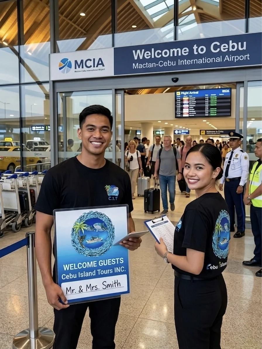セブ・マクタン空港 ボード持ち合流のお出迎えサービス